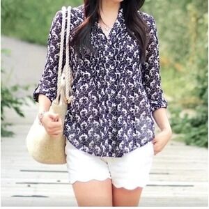 Anthropologie MAEVE Sz 2 Purple Monkey Blouse Shirt Top Pintucked Pleated Sheer